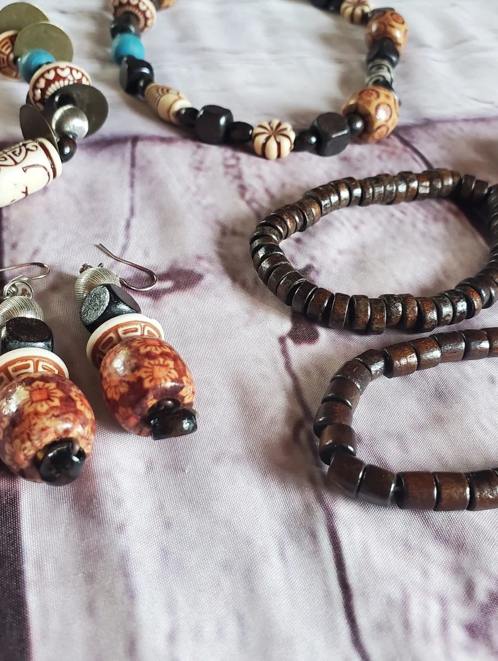 Bohemian Beaded Jewelry Set Handcrafted Necklace Bracelets Earrings Chunky Batik